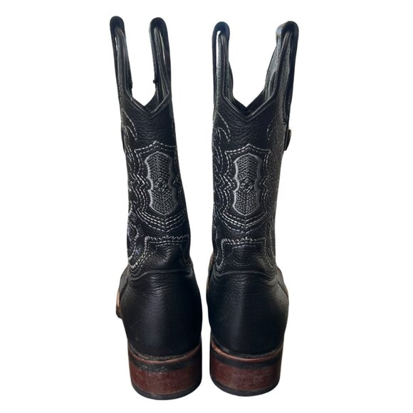 Wild West Leather Boots Square Toe Black Brown Cowboy Rodeo Mens Size 6.5 EE - Picture 3 of 9